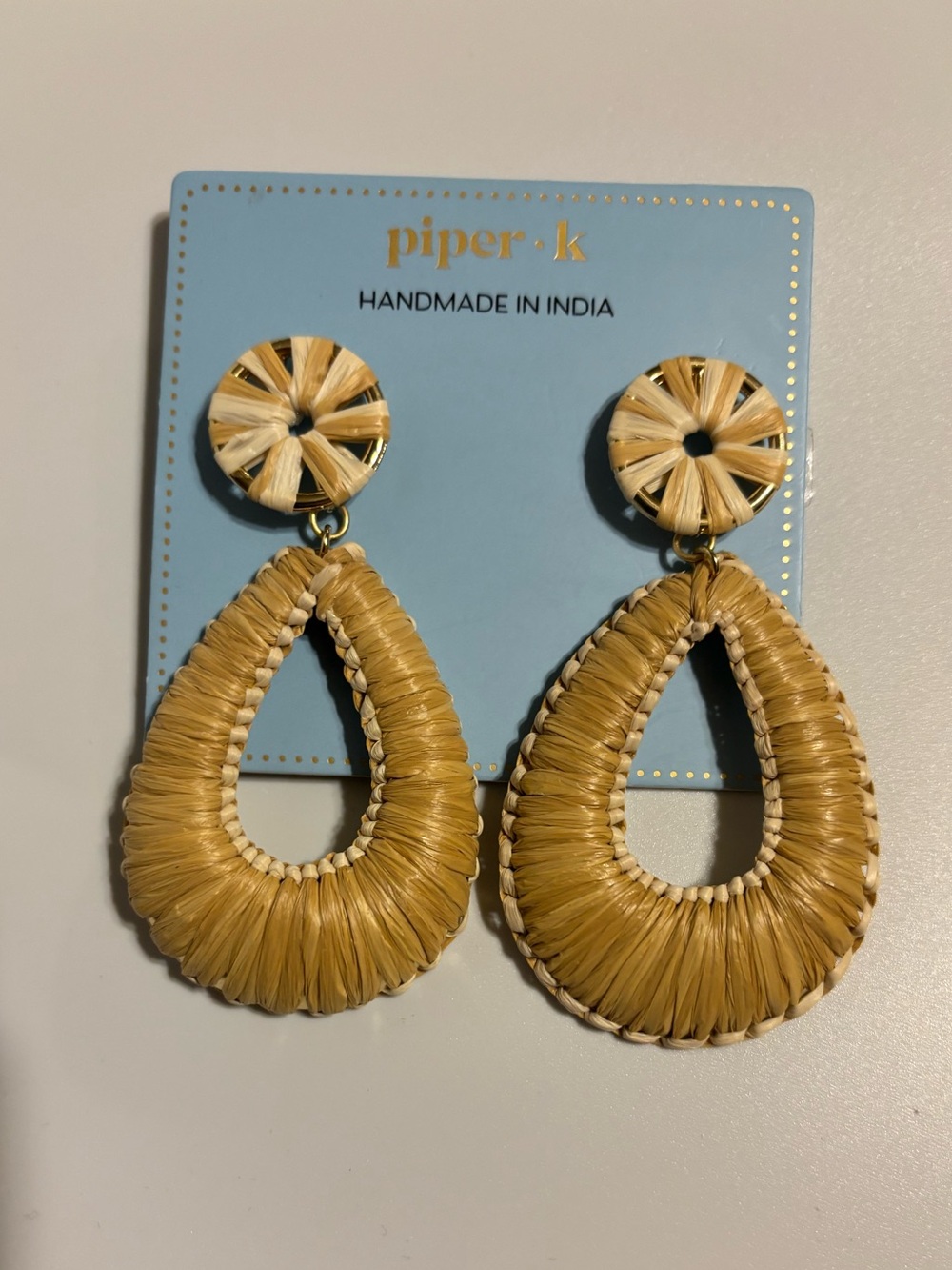 Piper K Handmade Raffia Open Teardrop
Statement Earrings NWT
